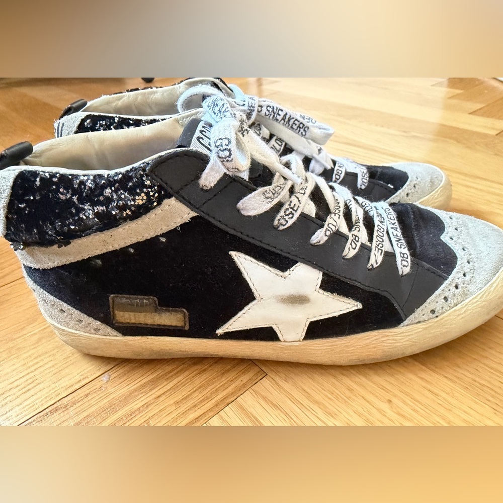 Mid-Star Black Velvet & Silver Glitter Sneaker - Picture 2 of 6